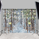 Lofaris Snowy Forest Glitter Lights Fence Photo Backdrops